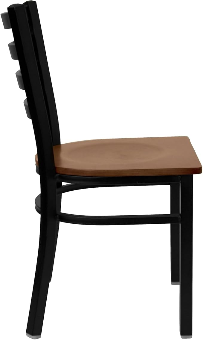 Flash Furniture 2 Pack HERCULES Series Black Ladder Back Metal Restaurant Chair - Cherry Wood Seat