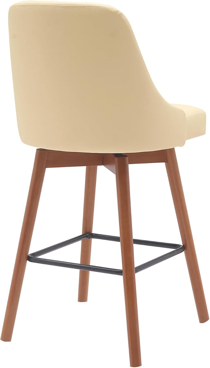Armen Living Sicily Modern Farmhouse 26" Seat Height Swivel Walnut Wood Bar Stool for Kitchen Island Counter in Cream Faux Leather