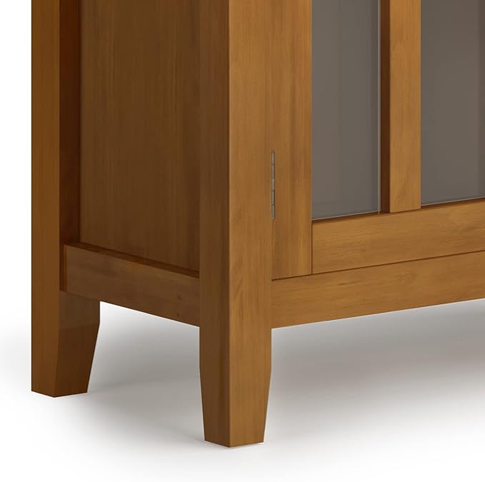 SIMPLIHOME Artisan Storage Cabinet - 30 inch Wide Solid Wood Low Storage Cabinet in Honey Brown, Contemporary Accent Cabinet for Living Room or Dining Room with Glass Doors and Adjustable Shelves