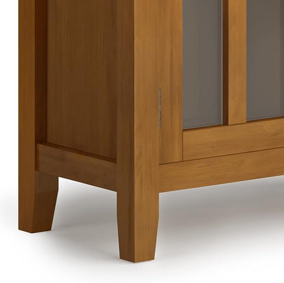 SIMPLIHOME Artisan Storage Cabinet - 30 inch Wide Solid Wood Low Storage Cabinet in Honey Brown, Contemporary Accent Cabinet for Living Room or Dining Room with Glass Doors and Adjustable Shelves