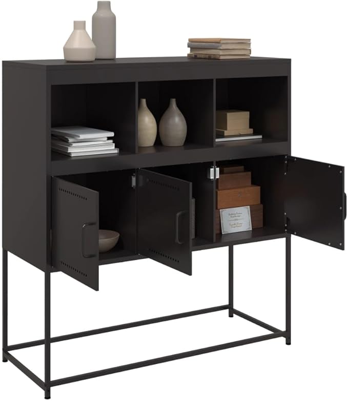 Black Cold-Rolled Steel Sideboard, 3-Door Buffet Cabinet for Living Room, Kitchen Island Furniture Storage, Matte Finish, 39.6 x 100.4 42.1 Inches Dining Storage