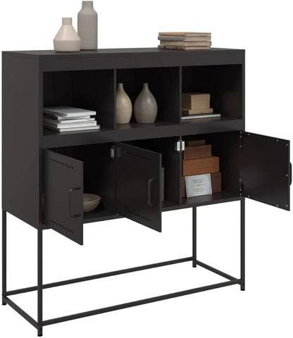 Black Cold-Rolled Steel Sideboard, 3-Door Buffet Cabinet for Living Room, Kitchen Island Furniture Storage, Matte Finish, 39.6 x 100.4 42.1 Inches Dining Storage