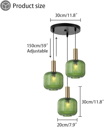 3-Light Mid-Century Modern Pendant Light with Green Glass Globes Vintage Gold Finish, Kitchen Island Chandelier for Dining Room, Bar, Breakfast Nook