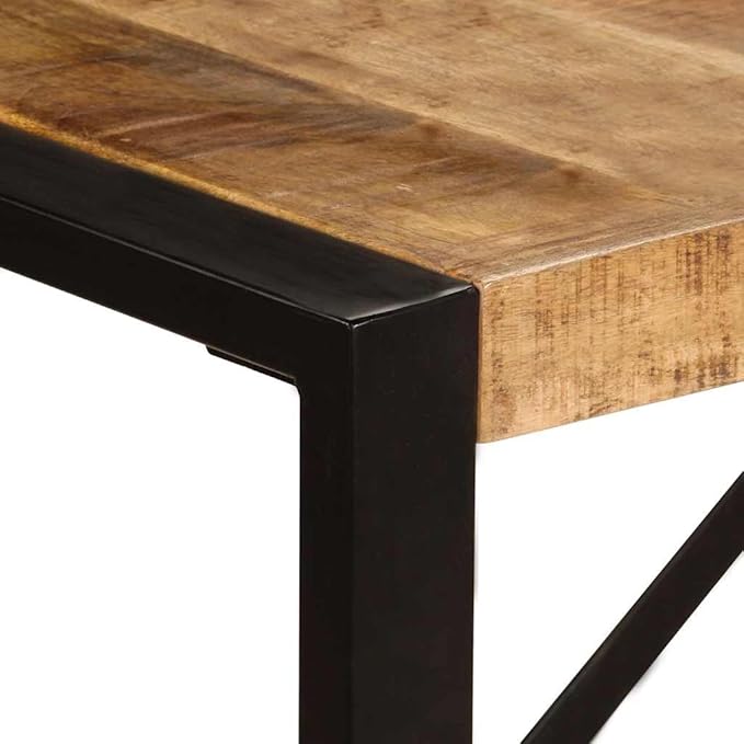 Solid Mango Wood Dining Table, Brown and Black Industrial Style, Large Kitchen Table Seating 8, Sturdy Dinner Surface for Dining Room & Kitchen Areas