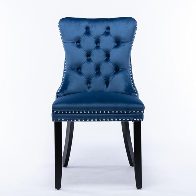 INCLAKE Dining Chairs Set of 2, Velvet Upholstered Dining Room Side Chairs with Button Tufted Back, Nailhead Trim & Wooden Legs, Modern Counter Height Bar Stools for Home Kitchen Island, Blue