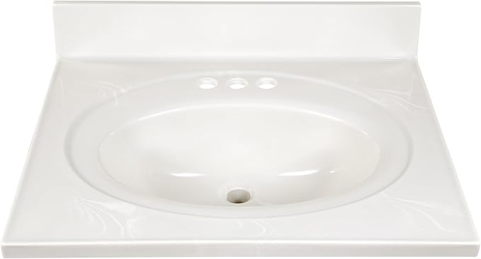 Design House Cultured Marble Vanity Top, 25 in W x 22 in D, Integrated 4 in Centerset Oval Sink & Backsplash, Ivory Swirl, 586313