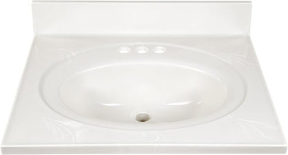 Design House Cultured Marble Vanity Top, 25 in W x 22 in D, Integrated 4 in Centerset Oval Sink & Backsplash, Ivory Swirl, 586313