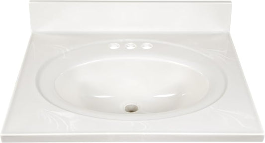 Design House Cultured Marble Vanity Top, 25 in W x 22 in D, Integrated 4 in Centerset Oval Sink & Backsplash, Ivory Swirl, 586313