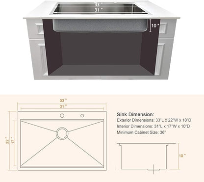 Black Kitchen Sink Drop In-Bokaiya 33x19 Drop In Single Bowl Kitchen Sink 16 Gauge Black Stainless Steel Top Mount Workstation 10 Inch Deep Kitchen Basin for Home