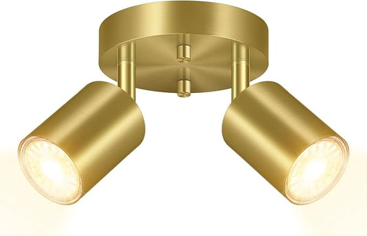 BoostArea LED 2 Light Track Lighting Kit, LED Track Lighting Fixtures, Gold Round Ceiling Spot Lighting, Flexibly Rotatable Light Head for Kitchen, Living Room, Bedroom, GU10 Bulb Not Included