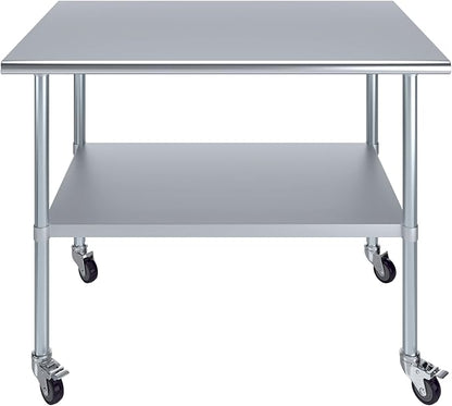 Stainless Steel Work Table with Wheels | NSF Kitchen Island Food Prep | Laundry Garage Utility Bench (Table + Wheels, 48" Long x 30" Deep)