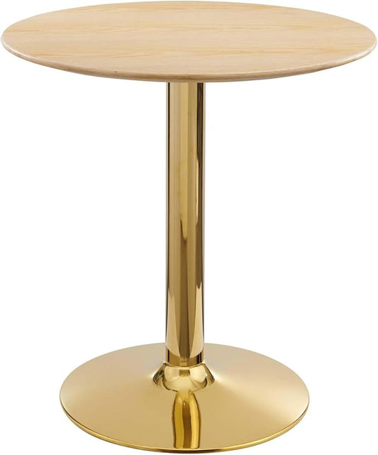 Modway Verne Round Wood Grain 28" Dining Table in Gold Natural