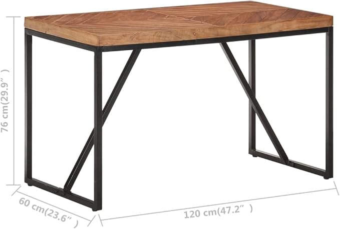 Solid Acacia and Mango Wood Dining Table 47.2"x23.6"x29.9" Industrial Chevron Mosaic Design Kitchen Island Table Counter Height Black Steel Legs for Small Spaces
