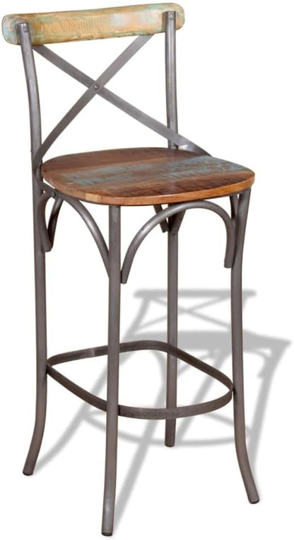 Vintage Solid Reclaimed Wood Bar Chair Handmade Stool with Iron Frame for Home Bar Kitchen Island Dining Table Durable Seating 17.7 Inch Depth Supports 242.5 Lbs
