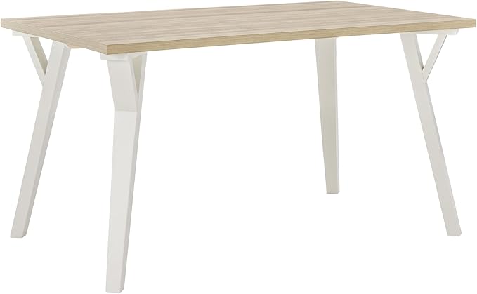 White and Natural Wood Rectangular Dining Table by Alwynn Ideal for Dining Rooms and Kitchen Islands