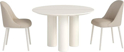 Miuuod 46" White Round Dining Table with 2 Cushion Chairs, with Space Saving Sturdy Leg for 2-6 People,Center Table Suitable Kitchen,Balcony or Living Room,Coffee Side Table