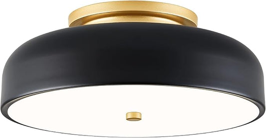 Dimmable LED Ceiling Light, Black and Gold Light Fixture, Mid-Century Semi Flush Mount Ceiling Light 5CCT 2700K-6000K Ceiling Lamp for Laundry Room Kitchen, Bedroom, Hallway(11.8in)