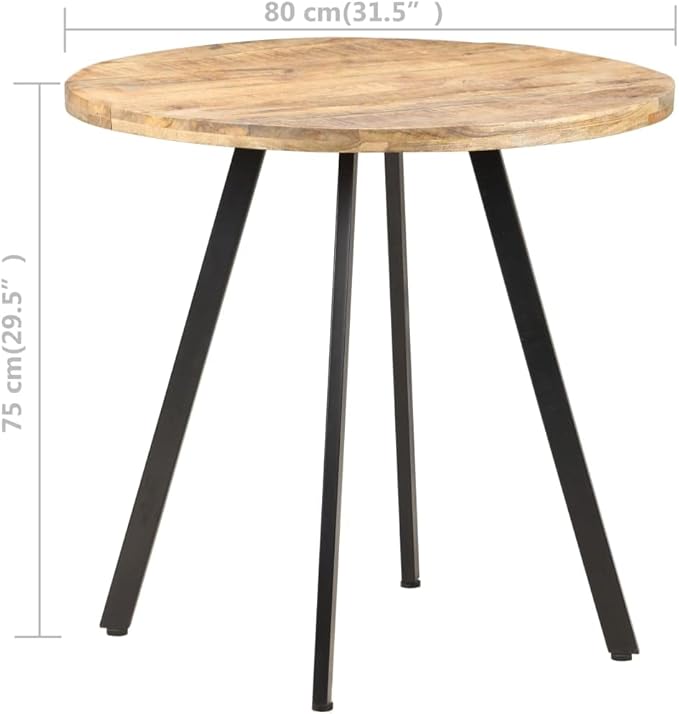 Round Dining Table Natural Mango Wood Small Kitchen Table with Industrial Powder-Coated Iron Legs for Compact Dining Rooms Seats 4 Indoor Furniture