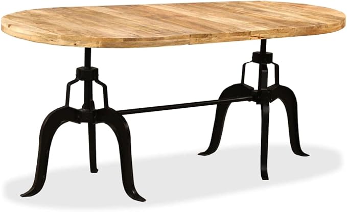 Dining Table Solid Mango Wood Oval Brown Lacquered 35.4 x 70.9 x 30.3 in Seating 6 Kitchen & Dining Room Industrial Modern Design Extendable Long Surface for Living Spaces