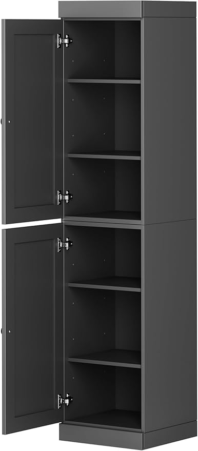 Palace Imports Solid Wood Pantry Cabinet - Tall Narrow Storage Cabinet with Raised Panel Doors - 16.5" W x 71.5" H - Gray, Kitchen Cupboard, Adjustable Shelves, 100% Eco-Friendly Wood, Modular