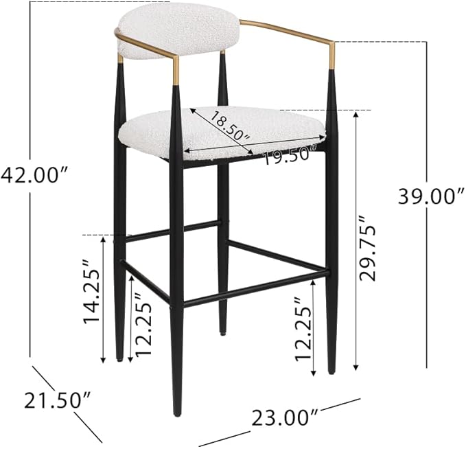 Padded Bar Stool Set with Backrest (2-Piece) — 29.75-inch seat Height fits Kitchen Islands 40.5 inches and Above, Supports up to 260 lbs. (Beige,Boucle)