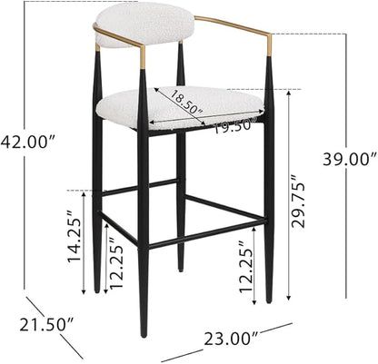 Padded Bar Stool Set with Backrest (2-Piece) — 29.75-inch seat Height fits Kitchen Islands 40.5 inches and Above, Supports up to 260 lbs. (Beige,Boucle)