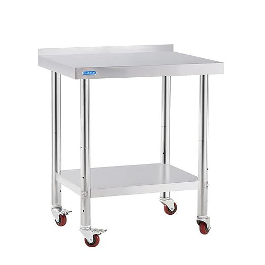 KUARBARR Stainless Steel Table for Prep & Work with 4 Caster Wheels with Backsplash 24 x 30 NSF Metal Commercial Kitchen Adjustable Under Shelf Worktable for Restaurant Home Outdoor