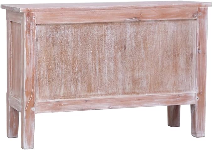 Mid Century Modern Sideboard with 2 Drawers 35.4 Inch Solid Mahogany Wood Cabinet for Living Room Dining Room Storage Furniture White Wash Finish