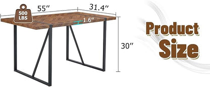 55" Extendable Island Table, Rustic Dining Table with Metal Frame, Mid Century Dining Table for Kitchen Dining Living Room, Black,Brown