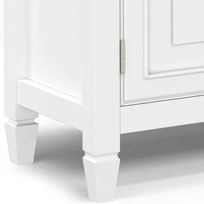 SIMPLIHOME Connaught 51-inch Wide Solid Wood Storage Cabinet in White for the Entryway, Mudroom, 3 Drawers and Adjustable Shelves, Traditional Style, Space-Saving Design