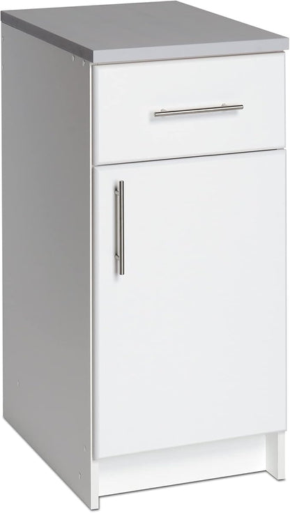 Prepac Elite 16” Wide White Storage Cabinet, Base Cabinet with 1 Drawer and 1 Adjustable Shelf Ideal for Garage, Cabinet, Kitchen, Home Office, 16”W x 36”H x 24”D