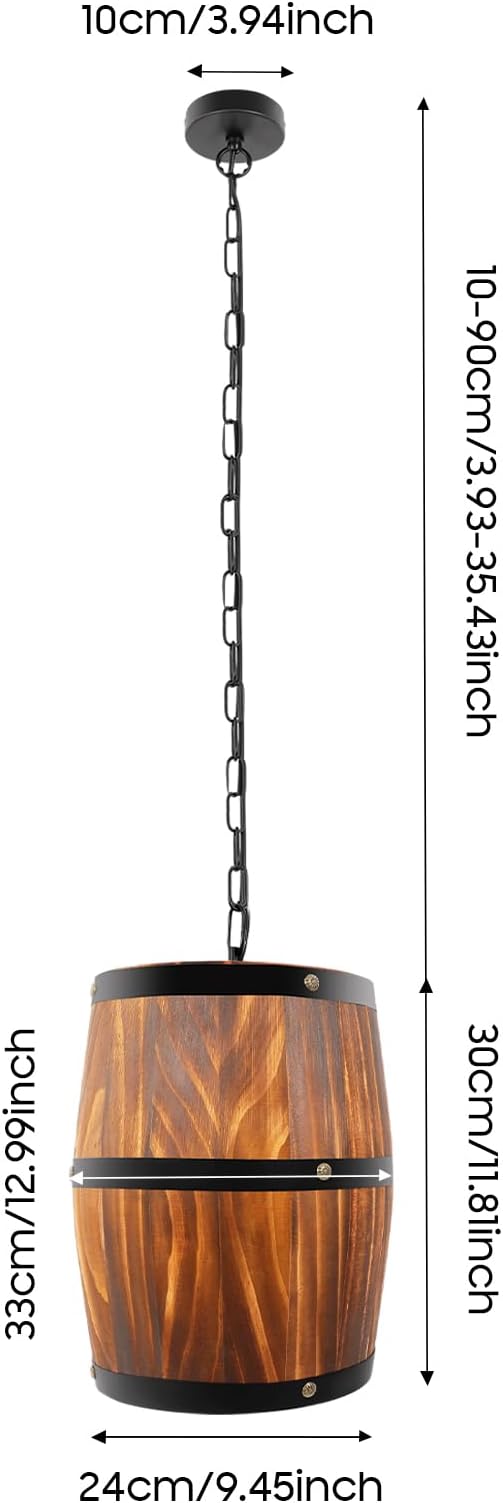 Retro Pendant Light,Wood Wine Barrel Fixture Hanging Decor,Rustic Unique Kitchen Bar Ceiling Lamp, Fashion Fixtures for Bar Cafe Home