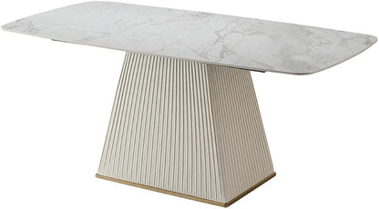 Modern Sintered Stone Dining Table for 6-8, Luxury Faux Marble Kitchen Table with Heavy-Duty Base, Heat-Resistant Furniture for Dining Room & Family Gatherings (Table)