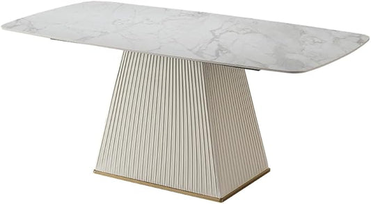 Modern Sintered Stone Dining Table for 6-8, Luxury Faux Marble Kitchen Table with Heavy-Duty Base, Heat-Resistant Furniture for Dining Room & Family Gatherings (Table)