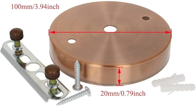 Bettomshin 4Pcs Pendant Light Kits, 10x2cm/3.94x0.79(D*H) Red Round Retro Canopy Kit Light Plate, Iron Ceiling Light Plate Cover Mounting Hardware for Hanging Chandelier Lighting Fixtures