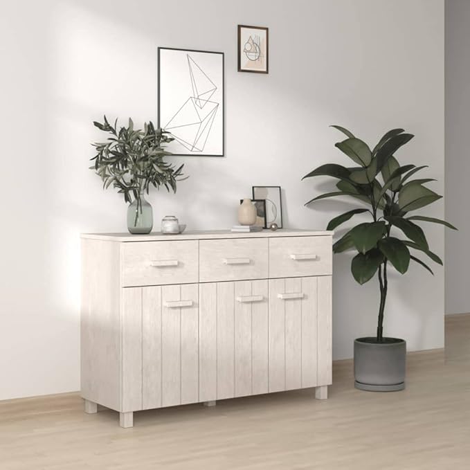 White Solid Pinewood Sideboard, 44.5" Modern Matte Finish Buffet Cabinet for Living Room, Dining Room Storage Furniture Kitchen Furnitur