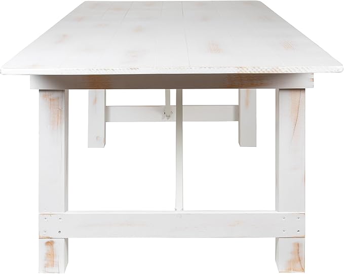 Flash Furniture HERCULES Series 7' x 40" Rectangular Antique Rustic White Solid Pine Folding Farm Table