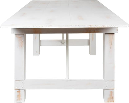 Flash Furniture HERCULES Series 7' x 40" Rectangular Antique Rustic White Solid Pine Folding Farm Table
