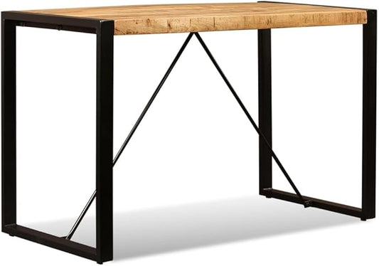 47.2" Solid Mango Wood Dining Table for 4, Rustic Industrial Brown Matte, Rectangle Breakfast Table for Small Apartment