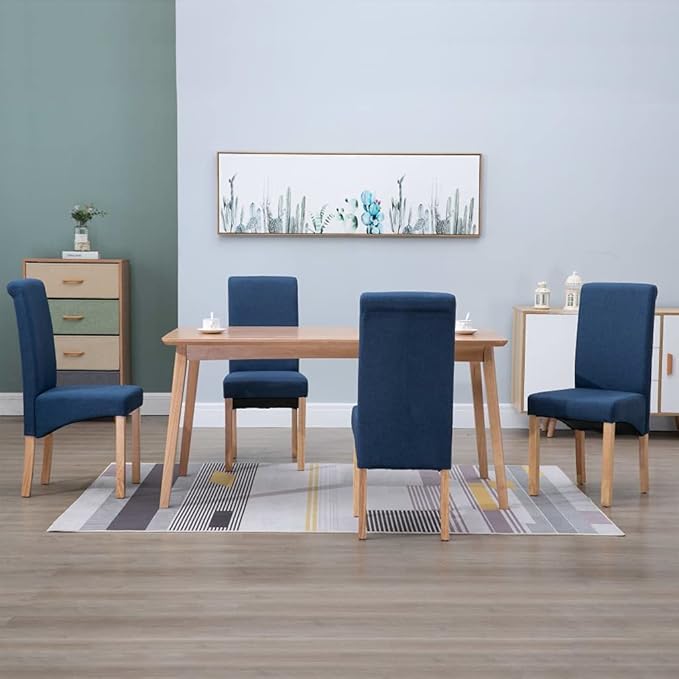 Dining Chair Set of 4 Blue Fabric Upholstered Wooden Frame Ergonomic Design for Dining Room Kitchen and Living Room