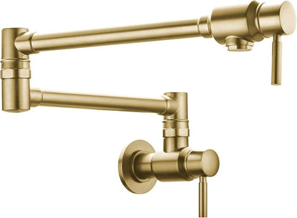 BAGNOLUX Traditional Wall Mounted Single Hole Pot Filler Faucet, Brass Kitchen Faucet Restaurant Stove with 2 Lever Handles and Double Jointed Swing Arm, 23.4 Inch, Brushed Gloss Dark Gold-PVD