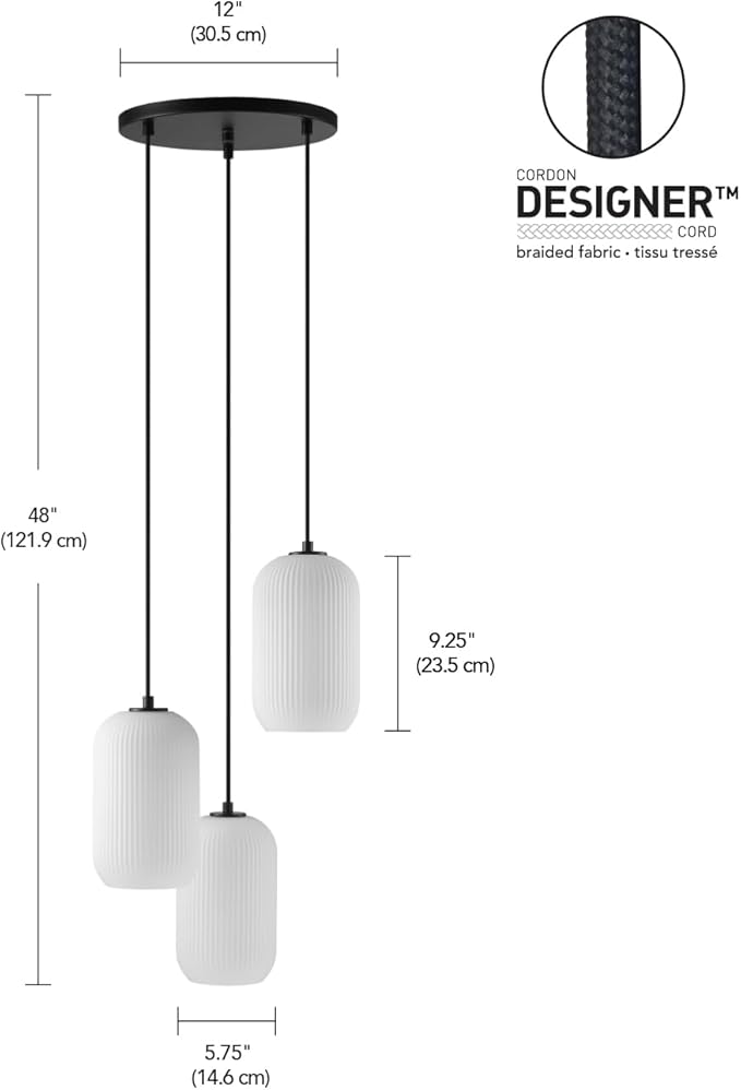 Globe Electric 3-Light Pendant Light, White Glass Shades, Cascade Design, Transitional Dining Room, Living Room, or Bedroom Pendant Lighting