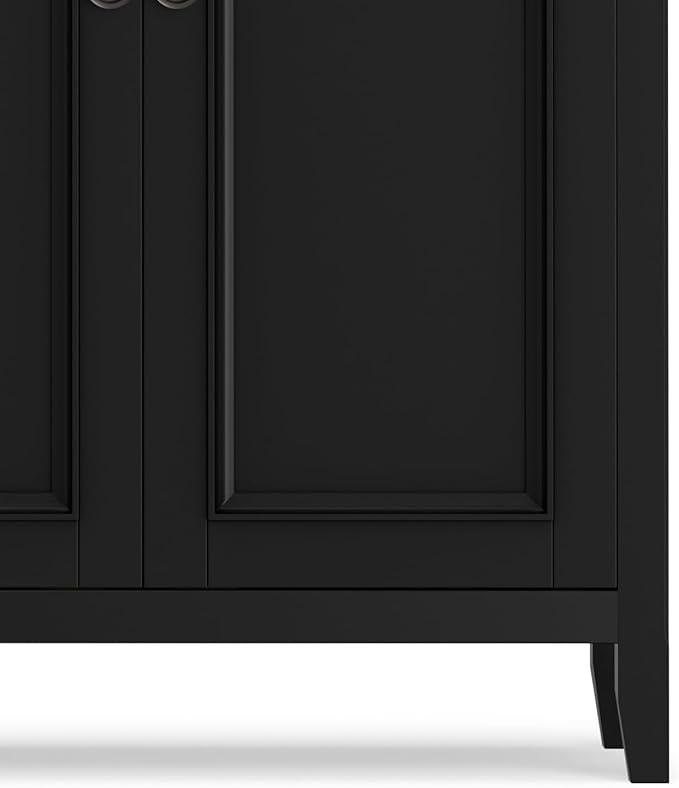 SIMPLIHOME Amherst Storage Cabinet - 66 inch Wide Solid Wood 4-Shelf Sideboard Cabinet in Black, Transitional Buffet for Living Room or Dining Room with 4 Doors and Adjustable Shelves