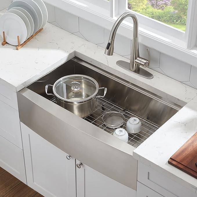 IKEBANA 33 x 20 Inch Farmhouse Kitchen Sink, 16 Gauge Stainless Steel Apron Front Workstation Undermount Single Bowl Sink with Accessories