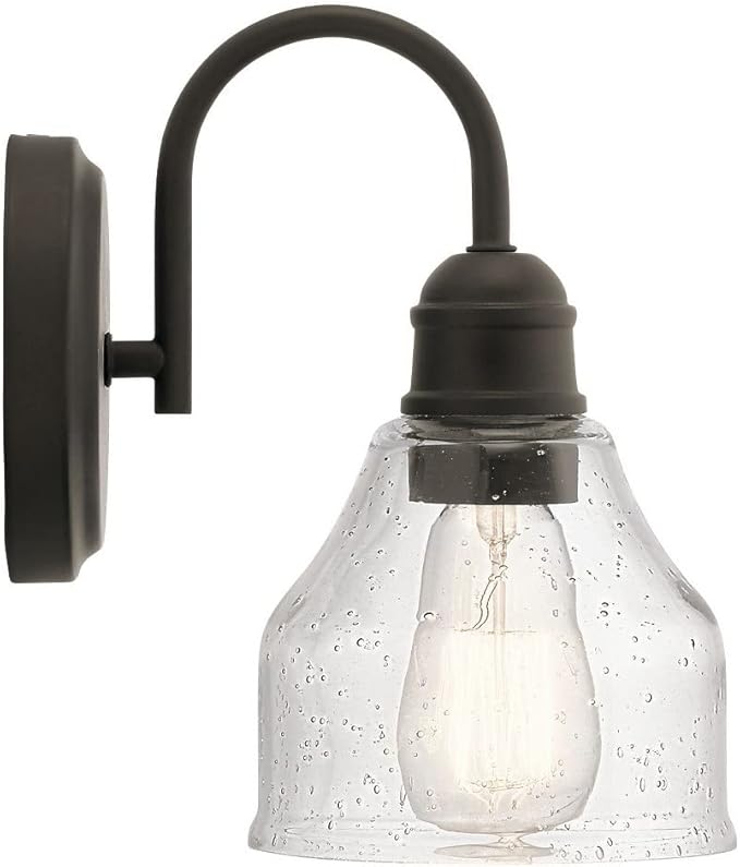 KICHLER Avery 5.5" Wall Sconce Industrial 1 Light Wall Fixture with Clear Seeded Glass in Natural Brass, for Bathroom, Bedroom or Hallway (8.25" x 5.5" x 9.5") 45971NBR