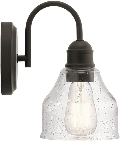 KICHLER Avery 5.5" Wall Sconce Industrial 1 Light Wall Fixture with Clear Seeded Glass in Natural Brass, for Bathroom, Bedroom or Hallway (8.25" x 5.5" x 9.5") 45971NBR