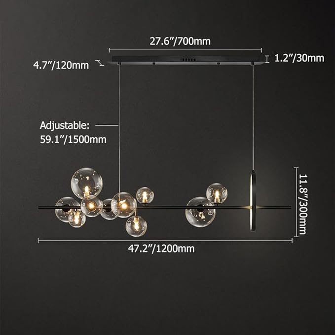 Linear Kitchen Island Lighting, Dining Room Light Fixture Over Table, Large Industrial Black Pendant Lights Ceiling Hanging for Kitchen Living Room (Black, 10-Light)