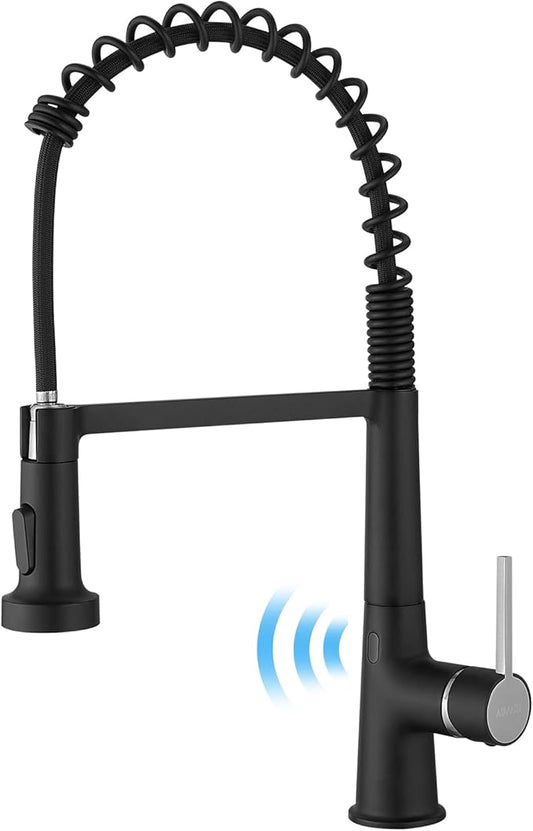 AIMADI Touchless Kitchen Faucet with Pull Down Sprayer, Sensor Smart Hands-Free Single Handle Spring Matte Black Kitchen Faucets, Motion Sensor Sink Faucet with Pull Out Sprayer