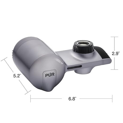 PUR Plus Horizontal Faucet Mount Filtration System with 3-in-1 Lead Reducing Filter, Water Filter for Sink, Lasts 100 Gallons, Compatible with Sinks with External Aerators, Metallic Grey
