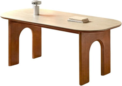 GVAwood Poplar, Birch Solid Wood Rock French Retro Dining Table 55.3x31.7x30.0 inch / 140.4x80.4x76.2 cm/Natural Wood Color/Poplar Travertine Slab Dining Table